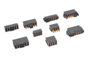 Wire-to-board electrical connectors with pin terminals for electronic devices