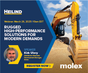 Heilind & Molex Webinar Banner with the title "Rugged High-Performance Solutions for Modern Demands"