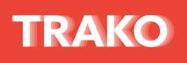 Trako Logo, white font color on red background